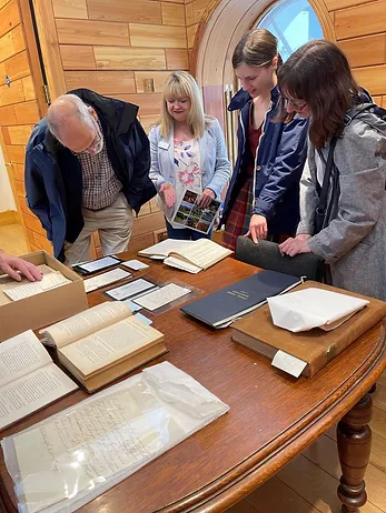 Keren Guthrie, Blair Castle Archivist, with some members of the SRA group